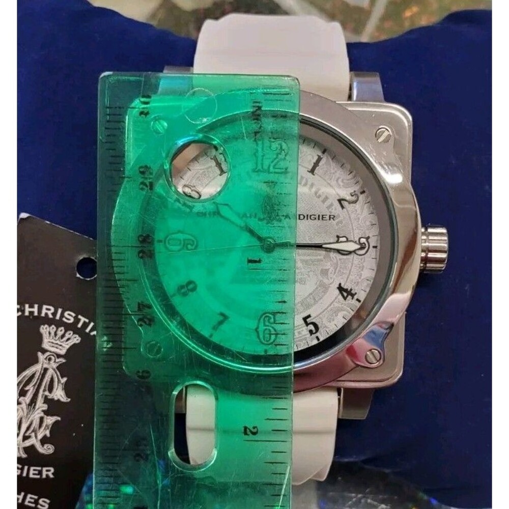 NEW Christian Audigier Watch Glow Arm Silver Tone Round Face White Silicone Band - Picture 15 of 16